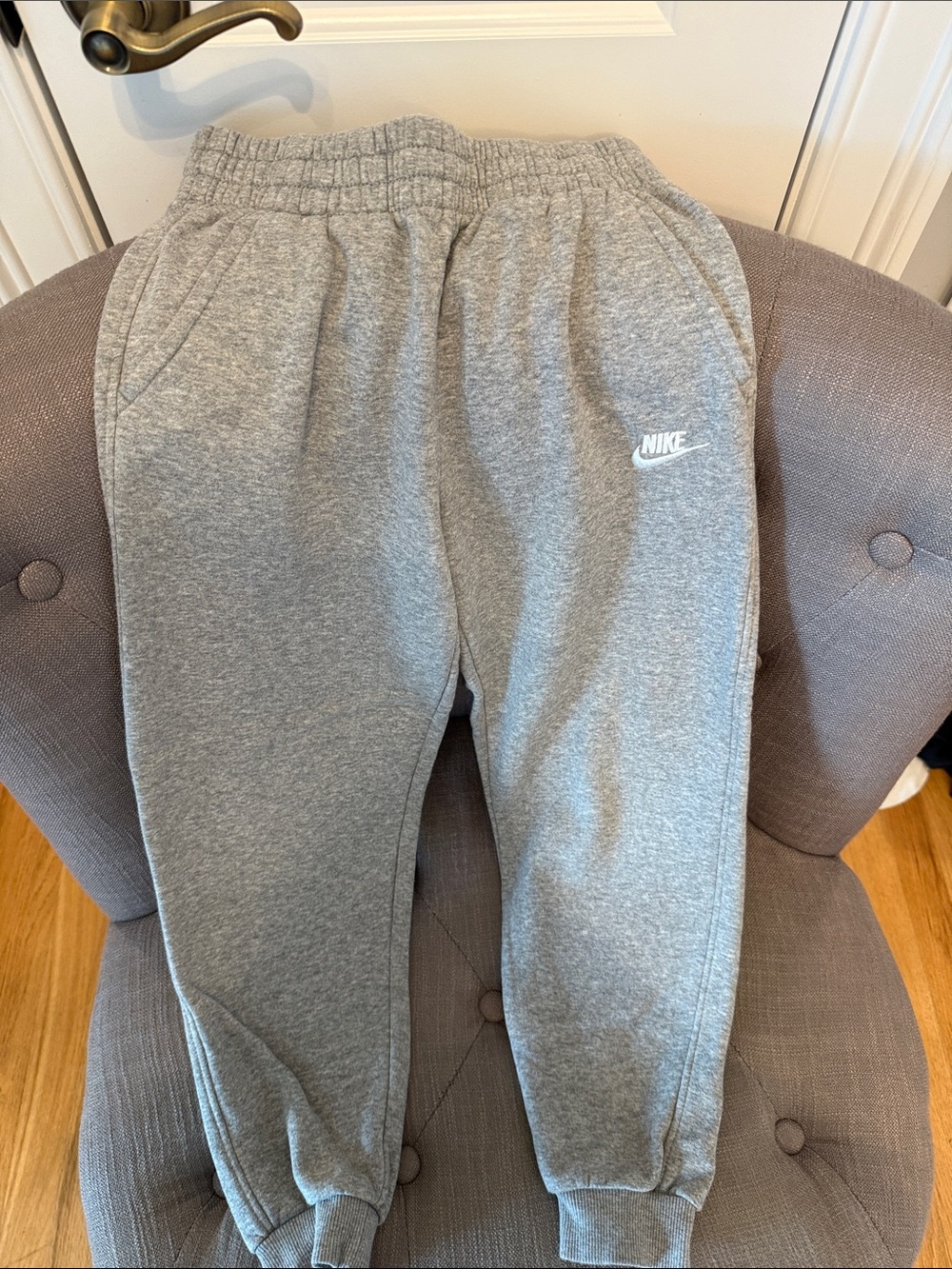 Nike Gray Kids Fleece Joggers with White Swoosh